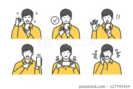 Illustration set of a young man operating a smartphone 127745424