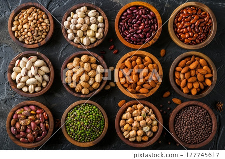 A variety of healthy snack options, like nuts, seeds, and dried fruits. ai generative 127745617