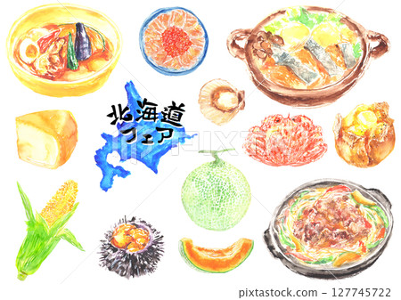 Hokkaido specialty product illustration set 127745722