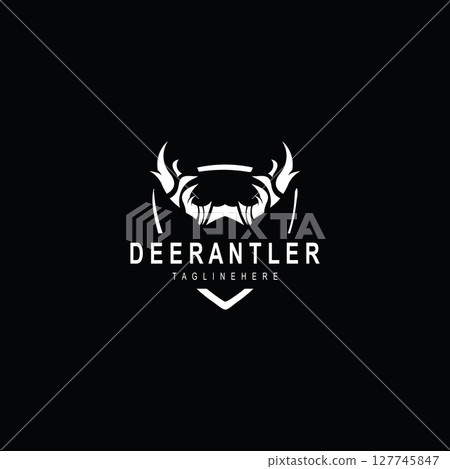 Deer antler logo for hunting and adventure community in nature simple and elegant symbol 127745847