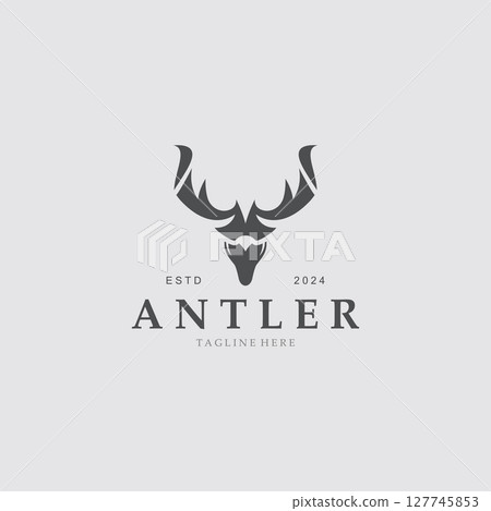 Deer antler logo for hunting and adventure community in nature simple and elegant symbol 127745853