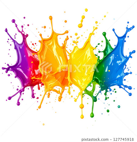 Colorful paint splashes create a vibrant, artistic vector illustration with a festive confetti-like texture on a white background Colorful paint splashes create a vibrant, artistic vector illustration with a festive confetti-like texture on a white background 127745918