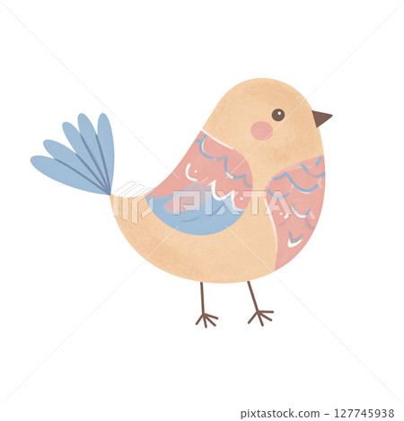 Blue tit bird on a tree branch, a beautiful wildlife animal with blue and white feathers 127745938