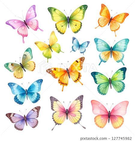 A colorful seamless pattern with a beautiful collection of flying butterfly insects, perfect for spring and summer designs 127745982