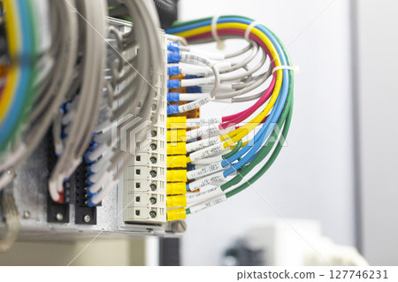 Low or high Voltage Control Panel Distribution Metering Control Box, close up. 127746231