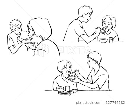 Welfare and nursing care: Senior woman and young man eating 127746282