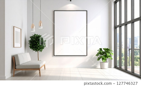 Empty white room interior with a window, ideal for 3D design, art exhibition, or a blank home office Empty white room interior with a window, ideal for 3D design, art exhibition, or a blank home office 127746327