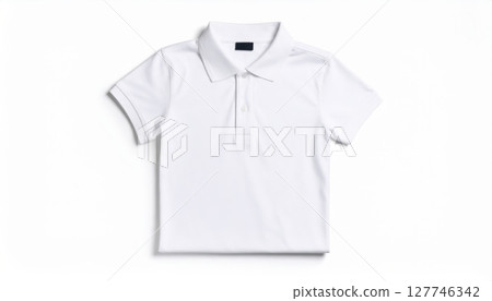 White short-sleeve cotton t-shirt, blank and isolated on a white background, a casual apparel template for fashion design 127746342