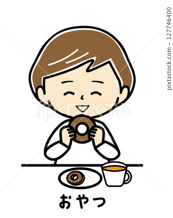 A girl happily eating a snack donut A girl happily eating a snack donut 127746400