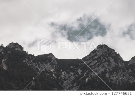 Alpine mountain range and hill landscape panorama view Tyrol Austria. 127746631