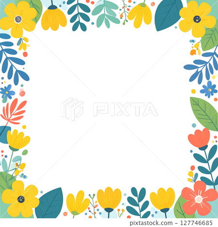 Frame a vintage summer garden illustration with a floral border, nature vector pattern, and decorative spring foliage 127746685