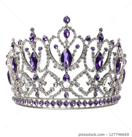 Silver and gold princess crown with diamonds and pearls isolated on a white background 127746689