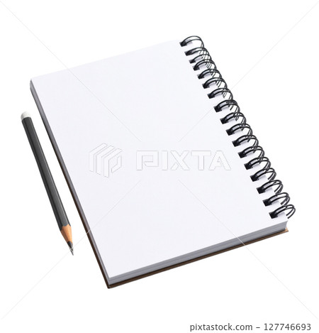 Blank notebook with a pen and pencil on an open page for office writing and business notes 127746693