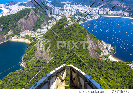 Sugarloaf mountain and Cable Car Panorama Rio de Janeiro Brazil. 127746722