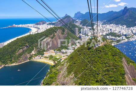 Sugarloaf mountain and Cable Car Panorama Rio de Janeiro Brazil. 127746728