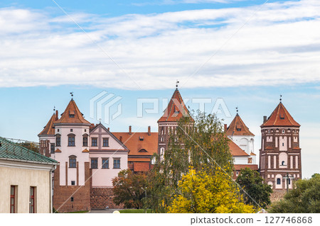 Mir Castle majestic fortification fortress Park monument in Mir Belarus. 127746868