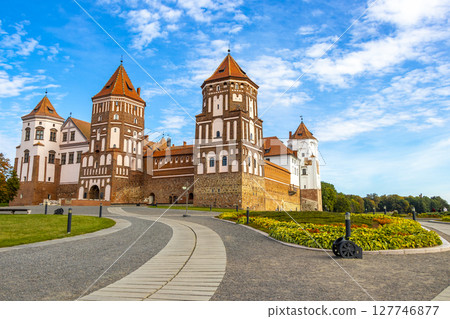 Mir Castle majestic fortification fortress Park monument in Mir Belarus. 127746877