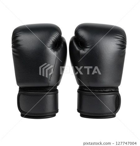 A pair of black leather boxing gloves isolated on a white background 127747004