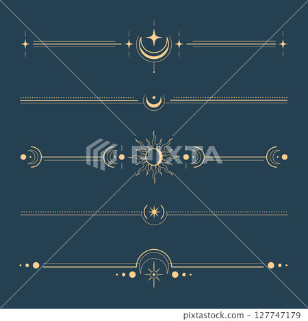 Golden celestial dividers with moon, stars and sun 127747179