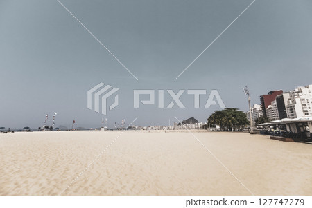 Tropical Copacabana Leme Beach Parasols People Rio de Janeiro Brazil. 127747279