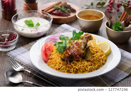 A set of authentic spicy chicken biryani and Indian cuisine A set of authentic spicy chicken biryani and Indian cuisine 127747296