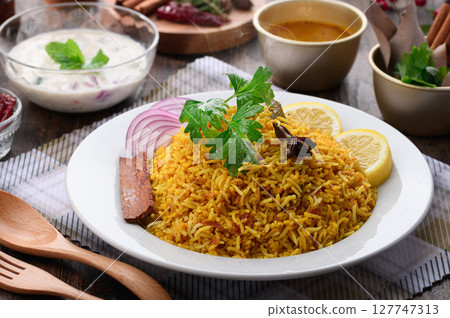 A set of authentic spicy chicken biryani and Indian cuisine A set of authentic spicy chicken biryani and Indian cuisine 127747313