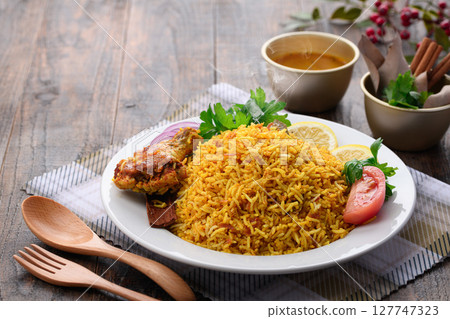 A set of authentic spicy chicken biryani and Indian cuisine A set of authentic spicy chicken biryani and Indian cuisine 127747323