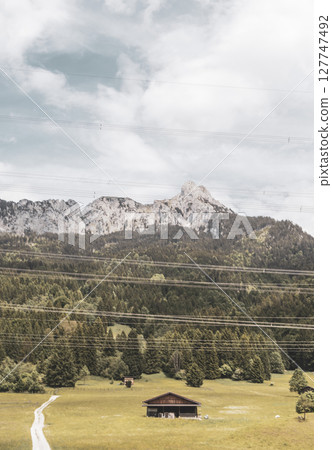 Alpine landscape panorama huts hut at Saugling Saeugling mountain Austria. Alpine landscape panorama huts hut at Saugling Saeugling mountain Austria. 127747492