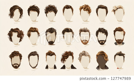 Illustration of men with various hairstyles 127747989