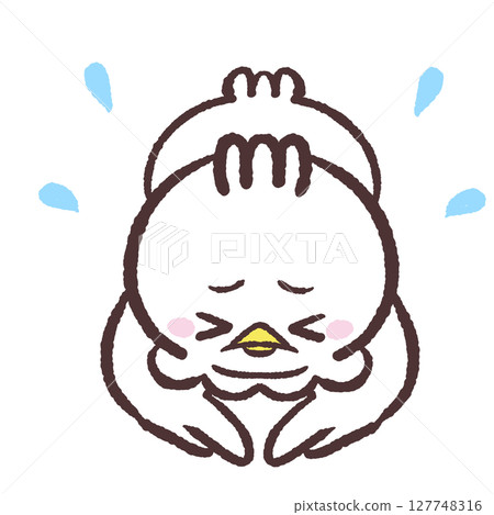 Illustration of a white bird bowing down 127748316