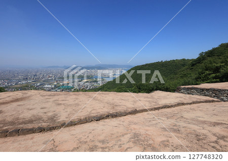 The gate of the ancient Korean-style mountain castle "Yashima Castle" and Takamatsu city The gate of the ancient Korean-style mountain castle "Yashima Castle" and Takamatsu city 127748320