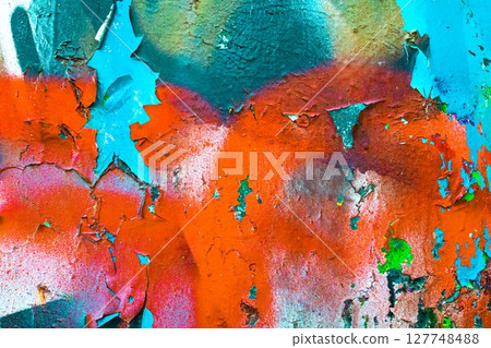 Textured Abstract Paint Layers in Vibrant Orange and Teal with 2000s Grunge Aesthetic 127748488