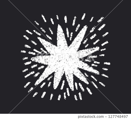 Crayon doodle firework symbol. Hand drawn firework pencil sketch. Chalk magic star sparkle. Crayon texture starburst. Vector illustration on white background Crayon doodle firework symbol. Hand drawn firework pencil sketch. Chalk magic star sparkle. Crayon texture starburst. Vector illustration on white background 127748497