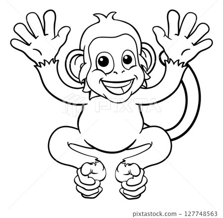 Monkey Cartoon Character Animal Mascot Waving 127748563