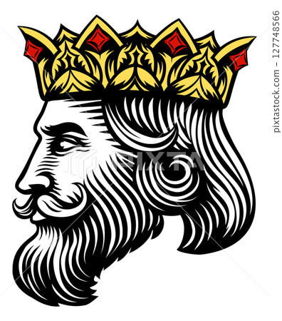 King Medieval Crown Head Face Vintage Woodcut King Medieval Crown Head Face Vintage Woodcut 127748566