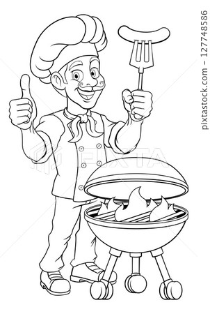Chef Cartoon Barbecue Cook Man Mascot Character Chef Cartoon Barbecue Cook Man Mascot Character 127748586