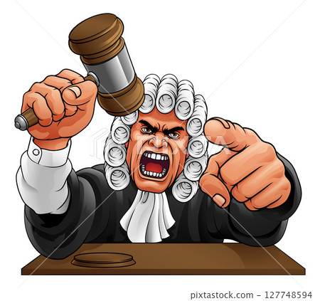 Angry Judge Hammer Gavel Cartoon Character 127748594