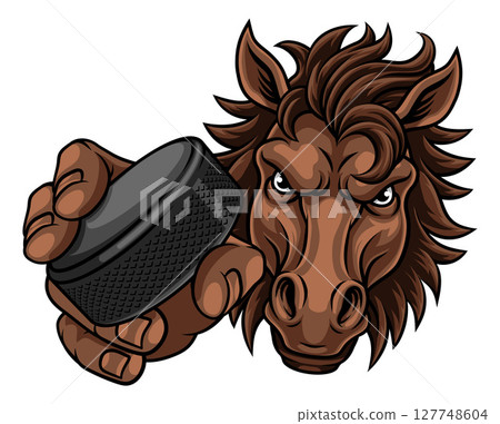 Horse Mustang Stallion Ice Hockey Sports Mascot Horse Mustang Stallion Ice Hockey Sports Mascot 127748604