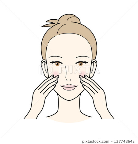 做皮膚護理的女人用指尖觸摸她的臉 127748642