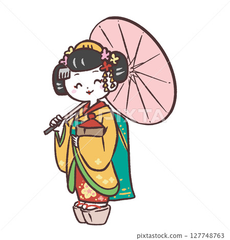 Smiling maiko full body illustration Smiling maiko full body illustration 127748763