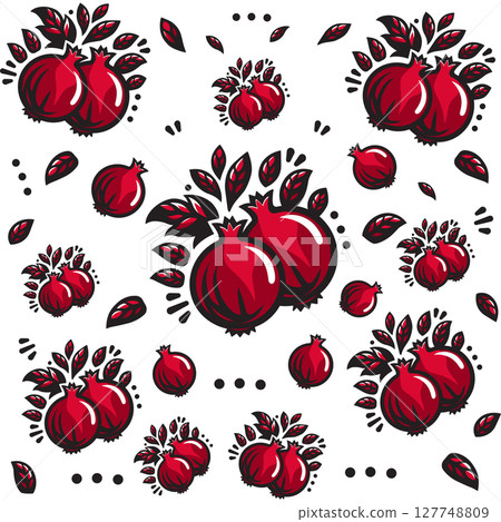 Pomegranate Seamless Pattern Flat Vector Illustration 127748809