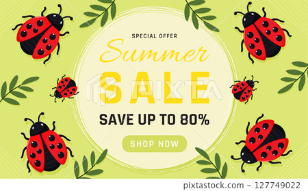 Ladybugs flat vector illustration isolated on blue background Ladybugs flat vector illustration isolated on blue background 127749022