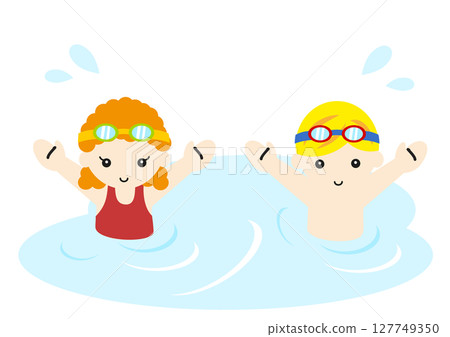 Caucasian children playing in water 127749350