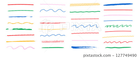 Hand drawn chalk underline and scribble lines. Grunge pencil sketch highlight strokes. Vector set. Hand drawn chalk underline and scribble lines. Grunge pencil sketch highlight strokes. Vector set. 127749490