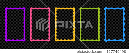 Retro scallop frames set. Trendy curved rectangle frame box. Modern vector template Retro scallop frames set. Trendy curved rectangle frame box. Modern vector template 127749498