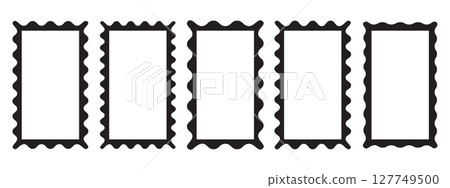 Rectangle frames with wavy edges set. Trendy photo borders. Modern vector template Rectangle frames with wavy edges set. Trendy photo borders. Modern vector template 127749500