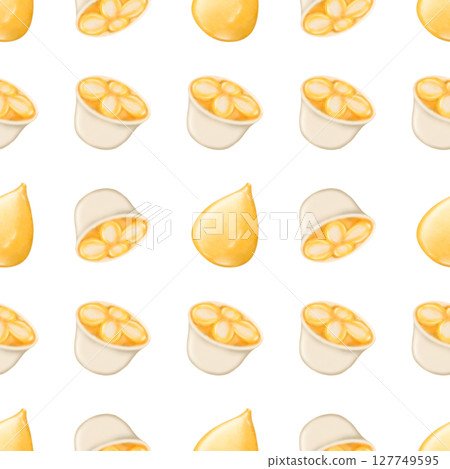 Seamless pattern of Thai Traditional Desserts Cute Collection hand drawn style illustrations on  transparent background. 127749595