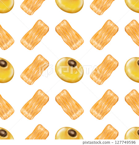 Seamless pattern of Thai Traditional Desserts Cute Collection hand drawn style illustrations on  transparent background. 127749596
