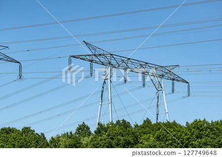 Electricity pylon and nature, real life photo 127749648