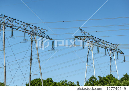 Electricity pylon and nature, real life photo 127749649
